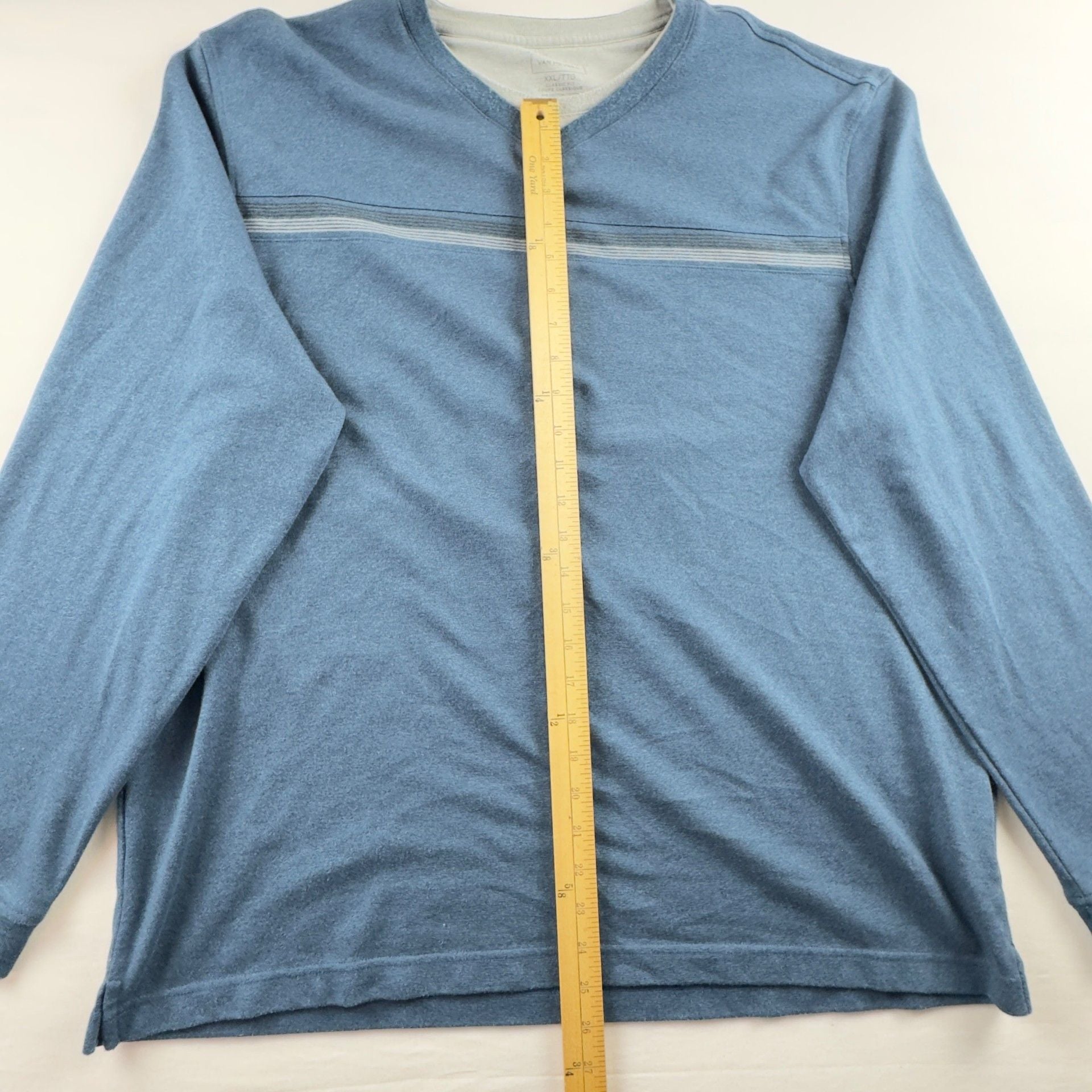Van Heusen V-Neck Long Sleeve Shirt Size XXL Blue Striped 4