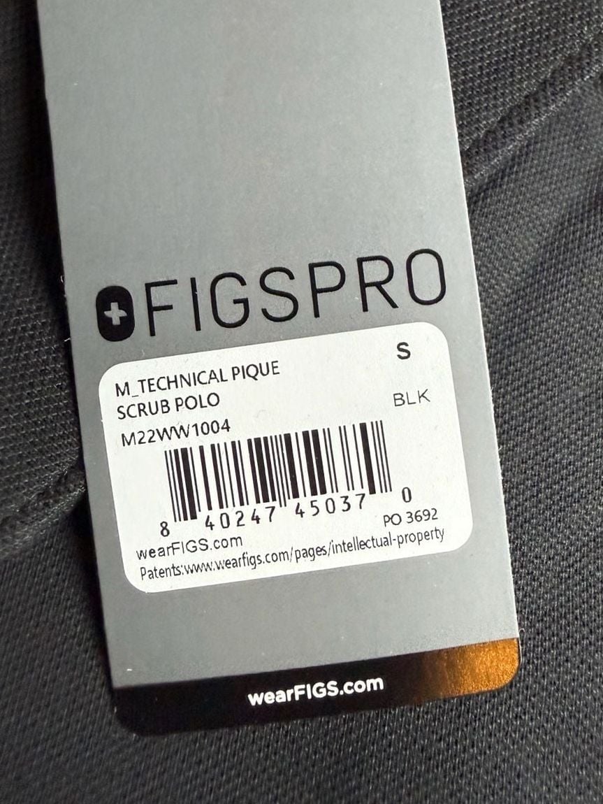 Figs Men’s Technical Pique Polo Scrub Top Size Small Black 8