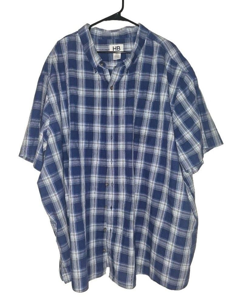 HB Button Down Shirt Size 5XL Blue Plaid Short Sleeve 3