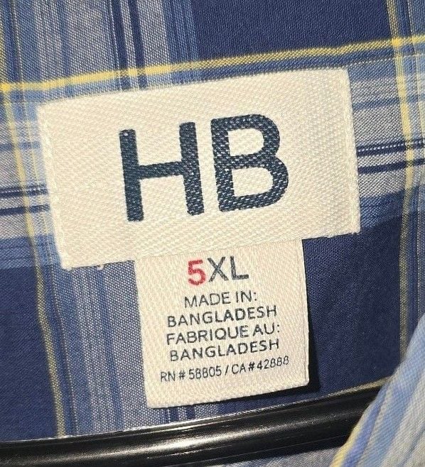 HB Button Down Shirt Size 5XL Blue Plaid Short Sleeve 4