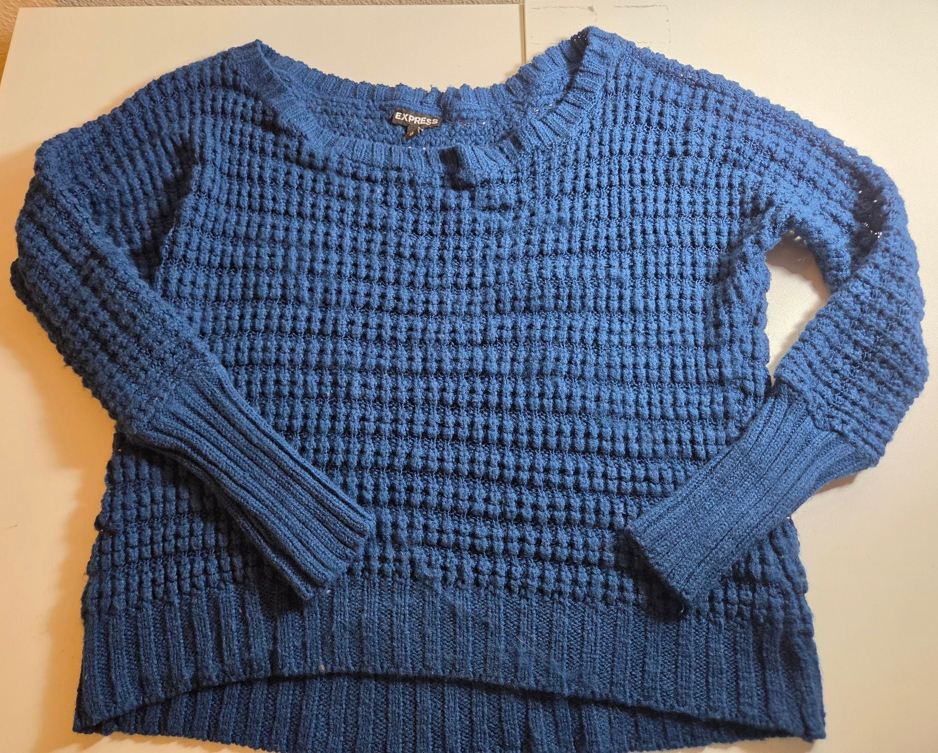 Express Blue Waffle Knit Sweater Size XS Acrylic 1