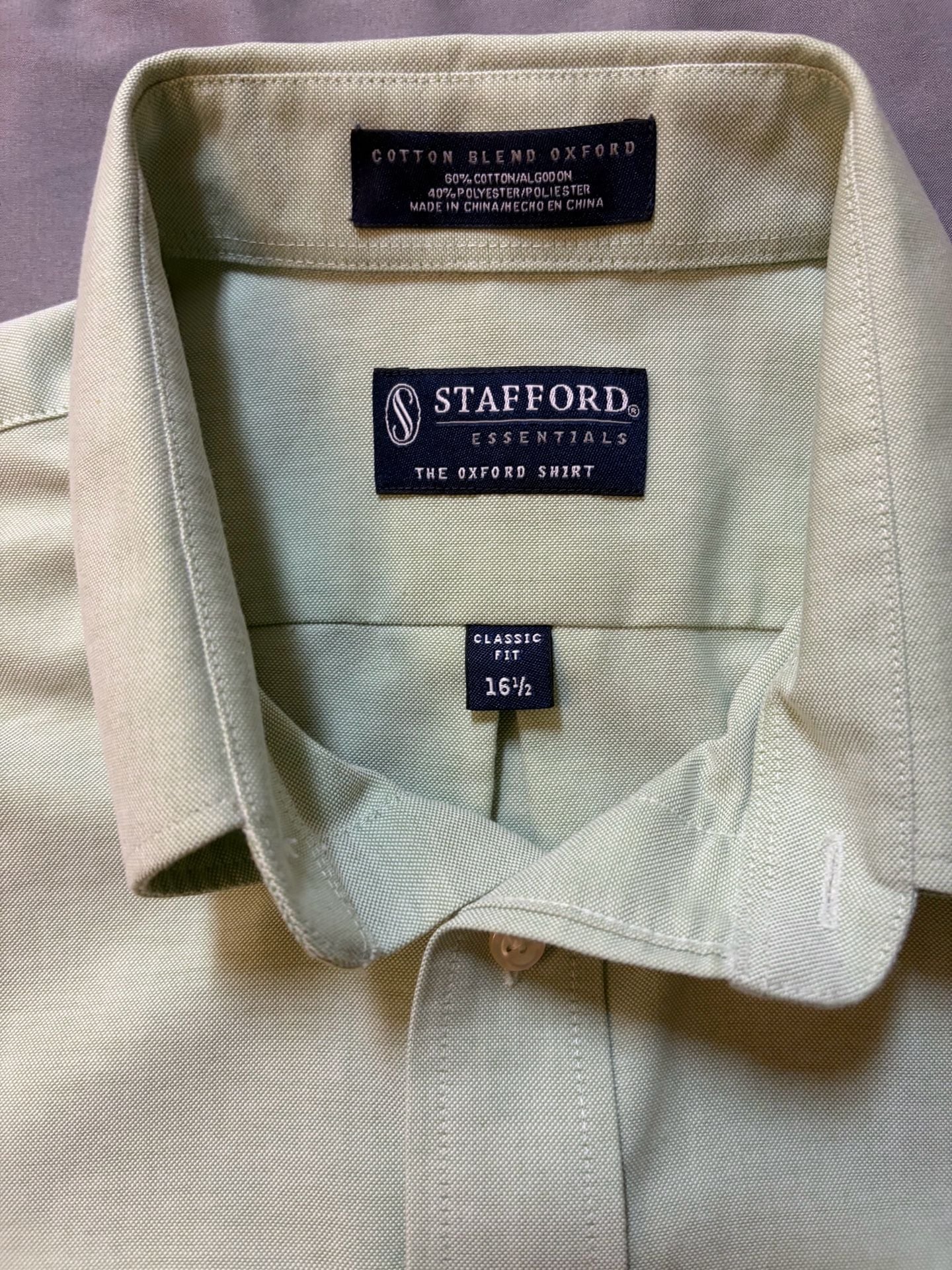 Stafford Essentials Oxford Shirt Size 16.5 Green Cotton Blend Short Sleeve. Like new EUC. 4