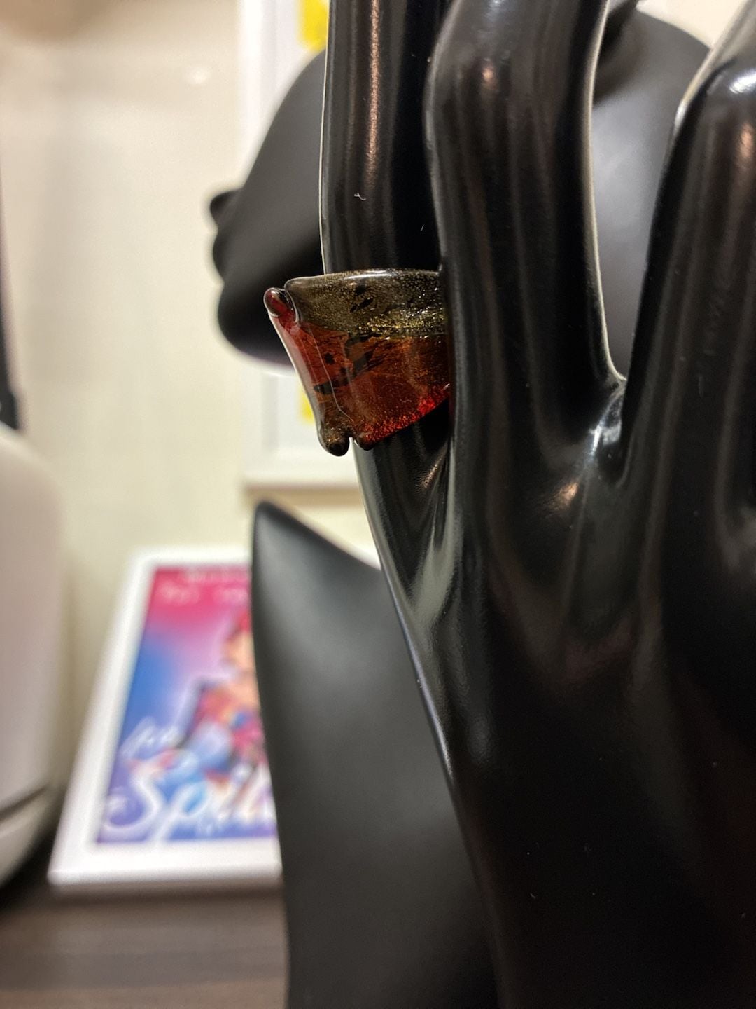 Artisan Glass Ring Red Gold Wide Statement Band 5