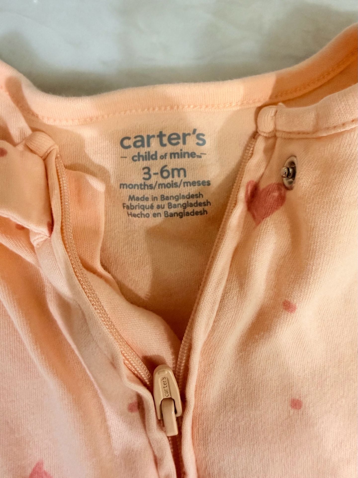 Carter's Child Of Mine Romper Size 3-6M Peach Hearts Sleep N Play 4
