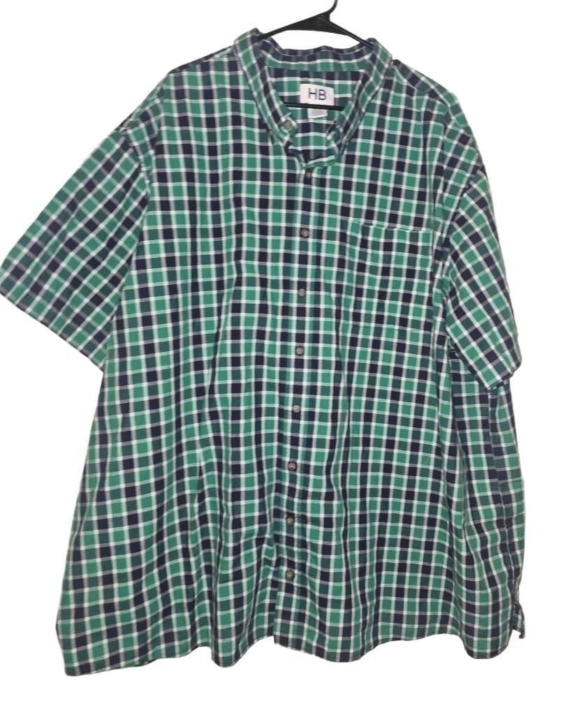 HB Button Down Shirt Size 4XL Green Plaid Short Sleeve 3