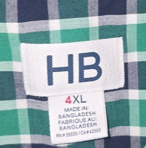 HB Button Down Shirt Size 4XL Green Plaid Short Sleeve 4