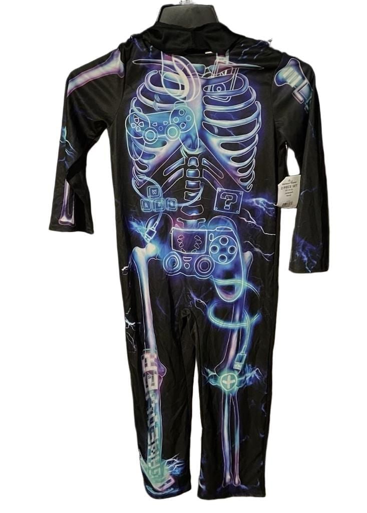 Skeleton Gamer Jumpsuit Hood Size Xs 4/5 2 Piece Set 2