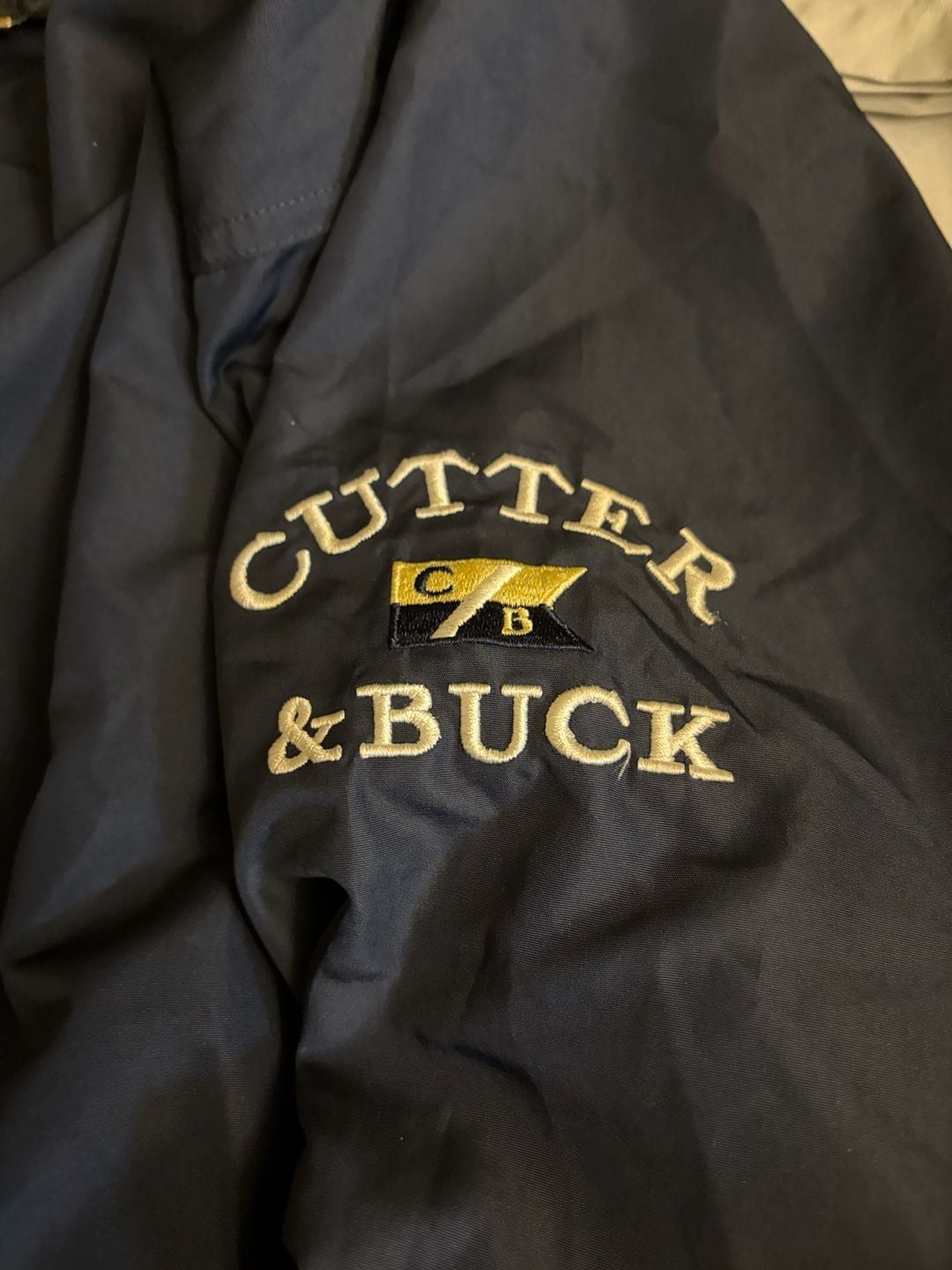 Vintage Cutter & Buck Quarter Zip Windbreaker Size L Navy Blue Stripe Trim 7
