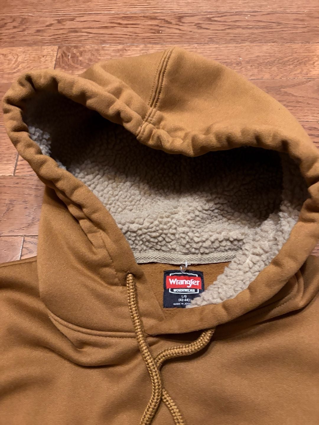 Wrangler Workwear Pullover Hoodie Size L Brown Shearling Lined 5