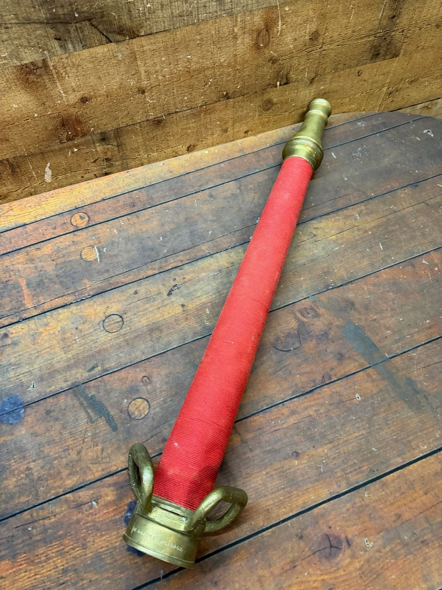 Vintage Boston Coupling Co Brass Fire Hose Nozzle Playpipe 30” Red Wrapped 2