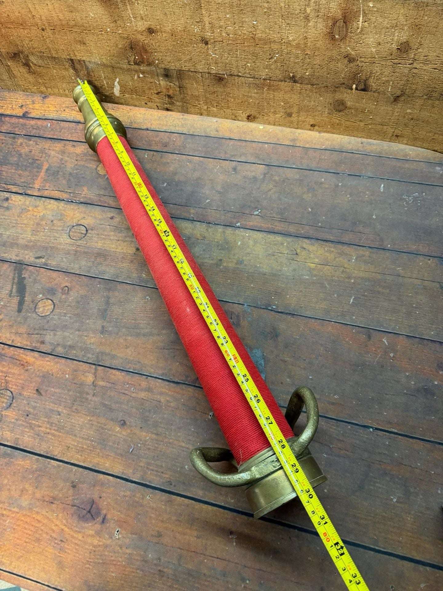 Vintage Boston Coupling Co Brass Fire Hose Nozzle Playpipe 30” Red Wrapped 8