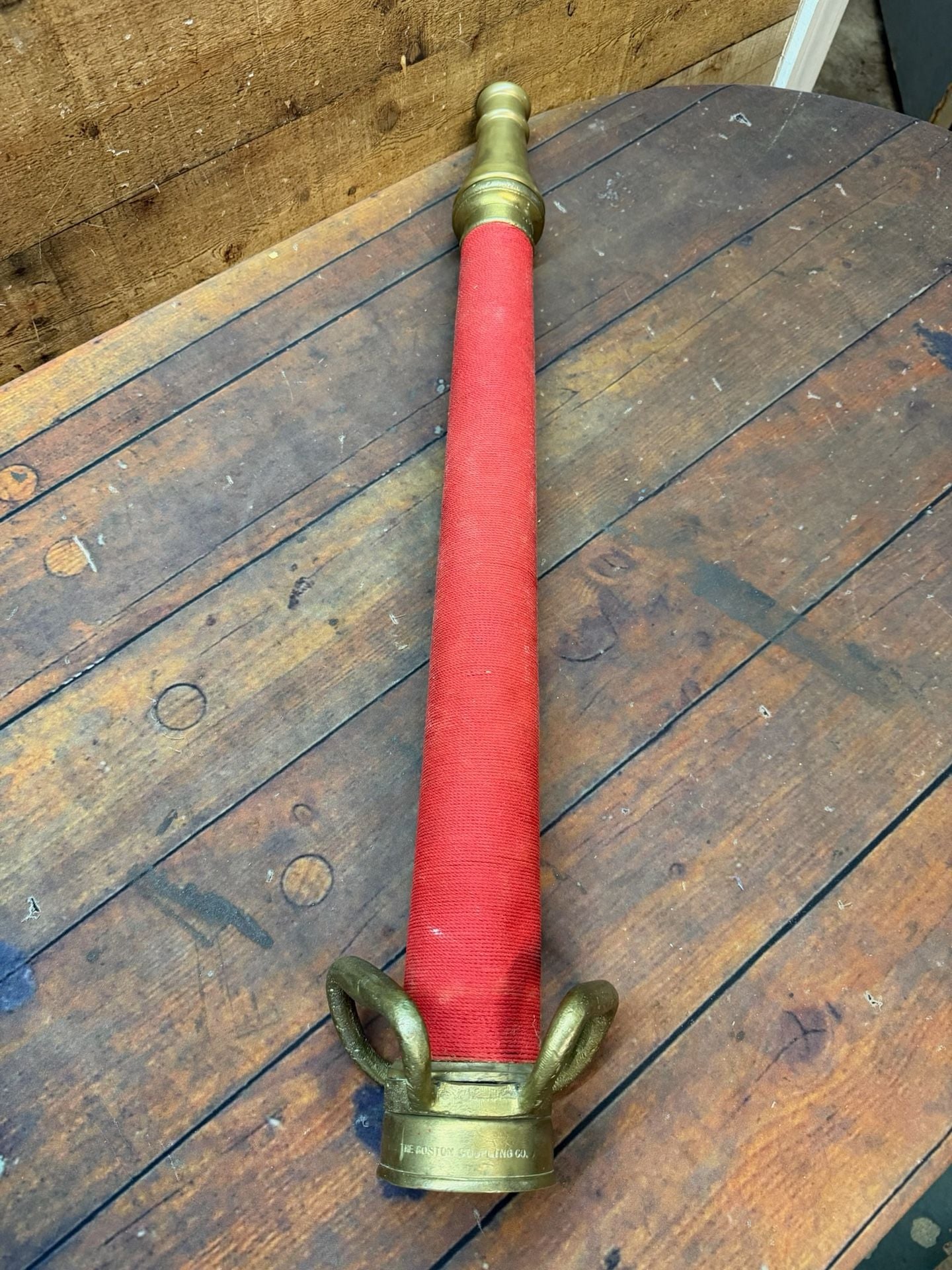 Vintage Boston Coupling Co Brass Fire Hose Nozzle Playpipe 30” Red Wrapped 13