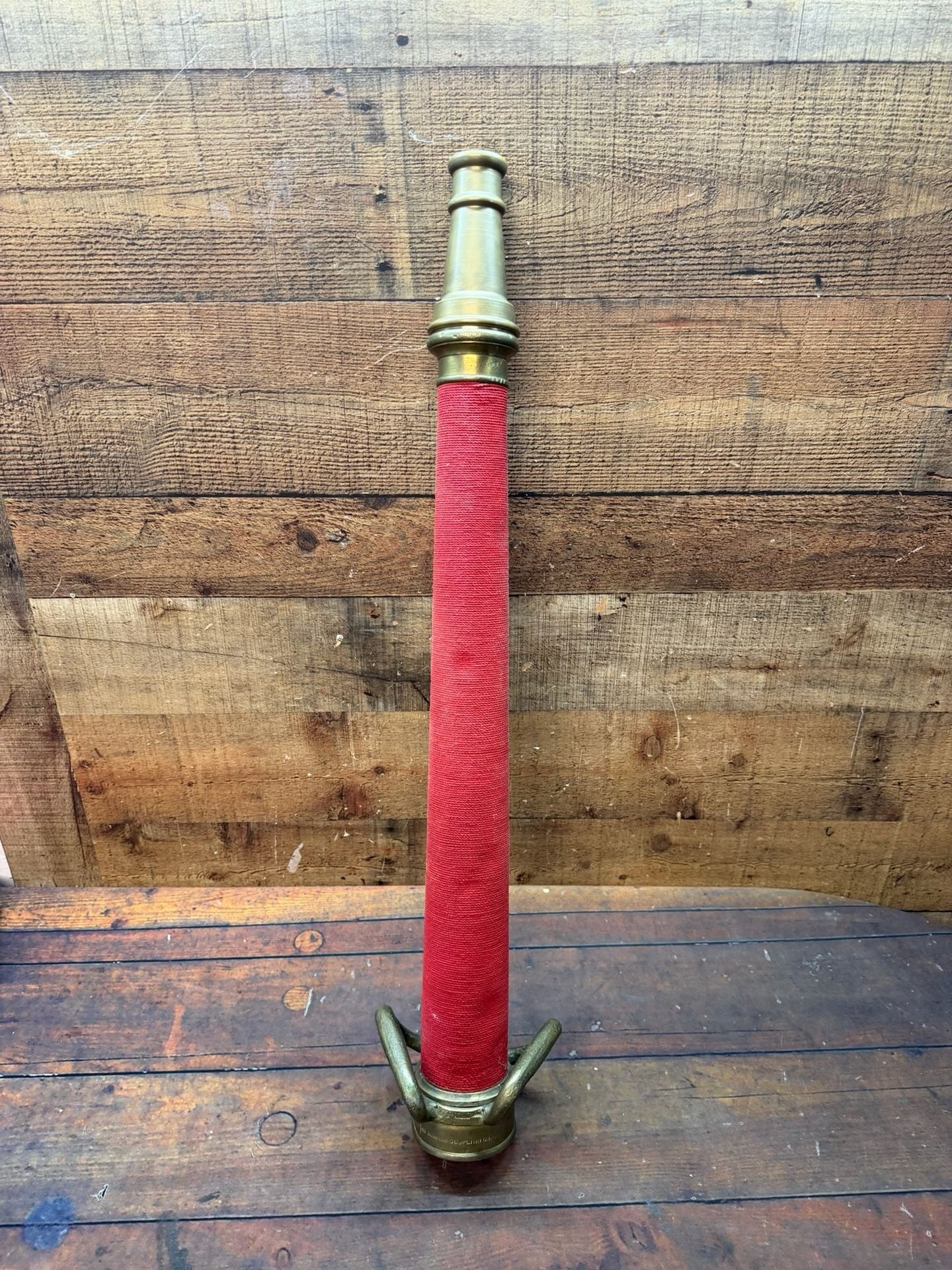 Vintage Boston Coupling Co Brass Fire Hose Nozzle Playpipe 30” Red Wrapped 14
