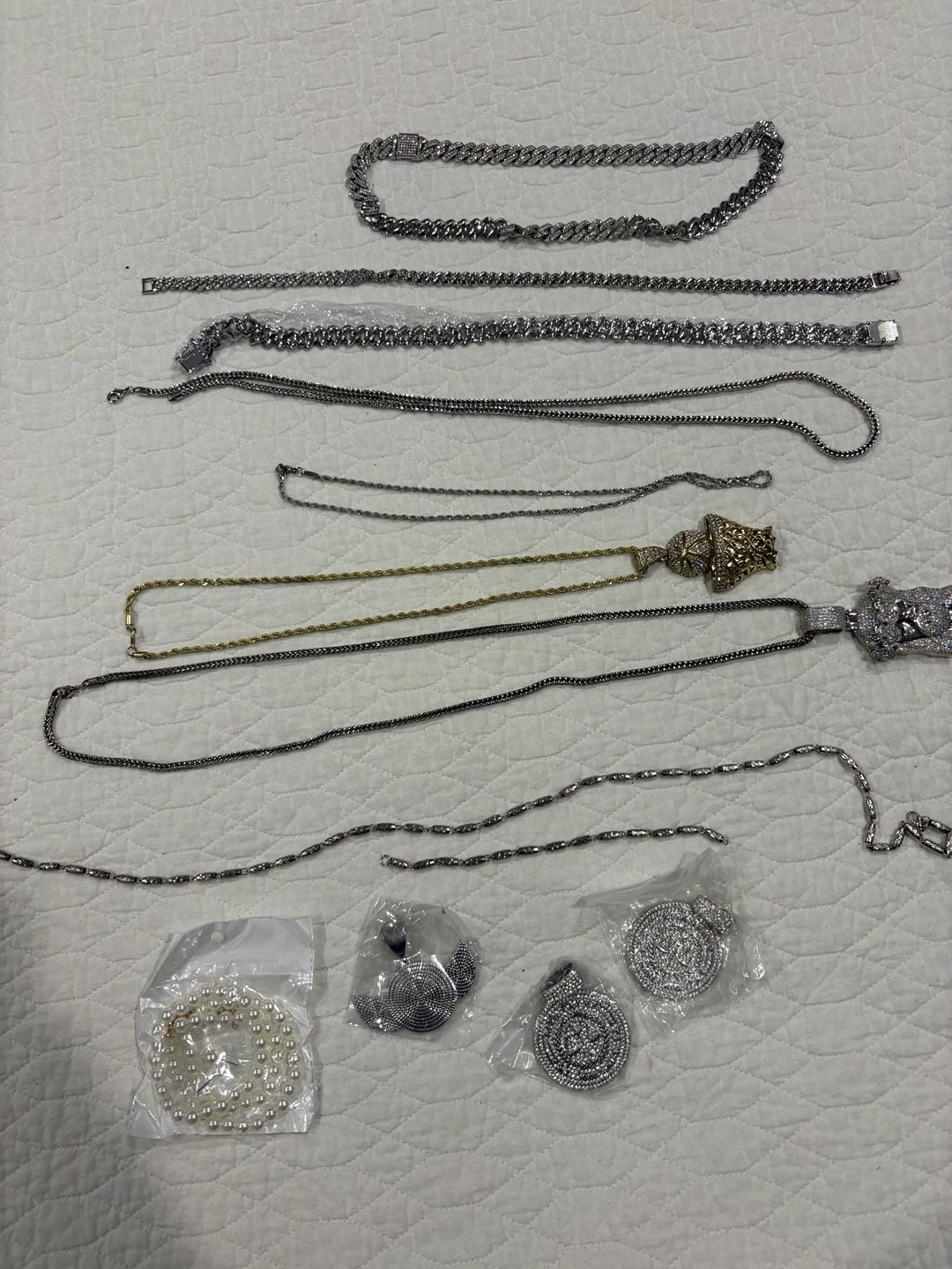 Costume Jewelry Lot Men’s Iced Out Chains Pendants Bracelets Silver Gold Tone 1
