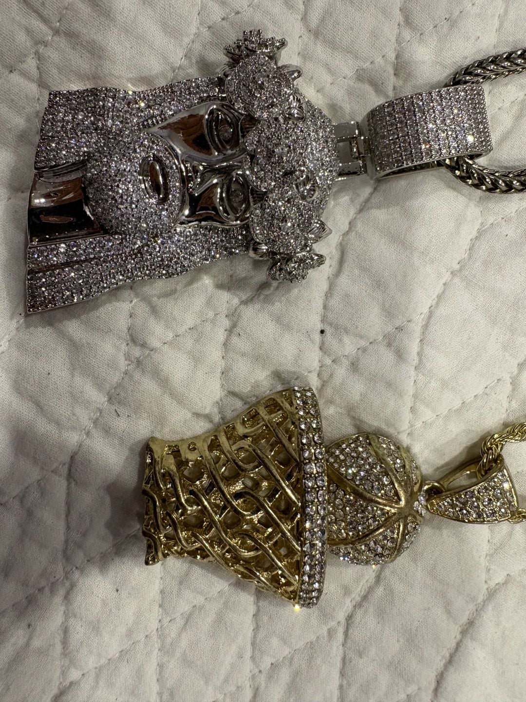 Costume Jewelry Lot Men’s Iced Out Chains Pendants Bracelets Silver Gold Tone 5