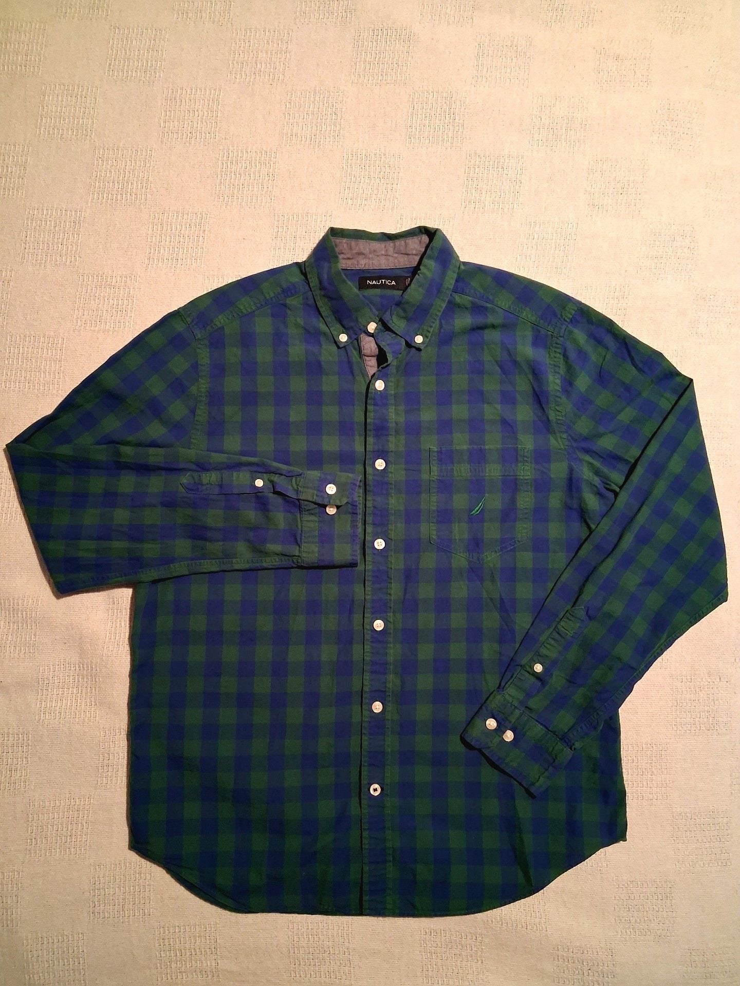 Nautica Plaid Button Down Shirt Size M Green Blue Long Sleeve 2