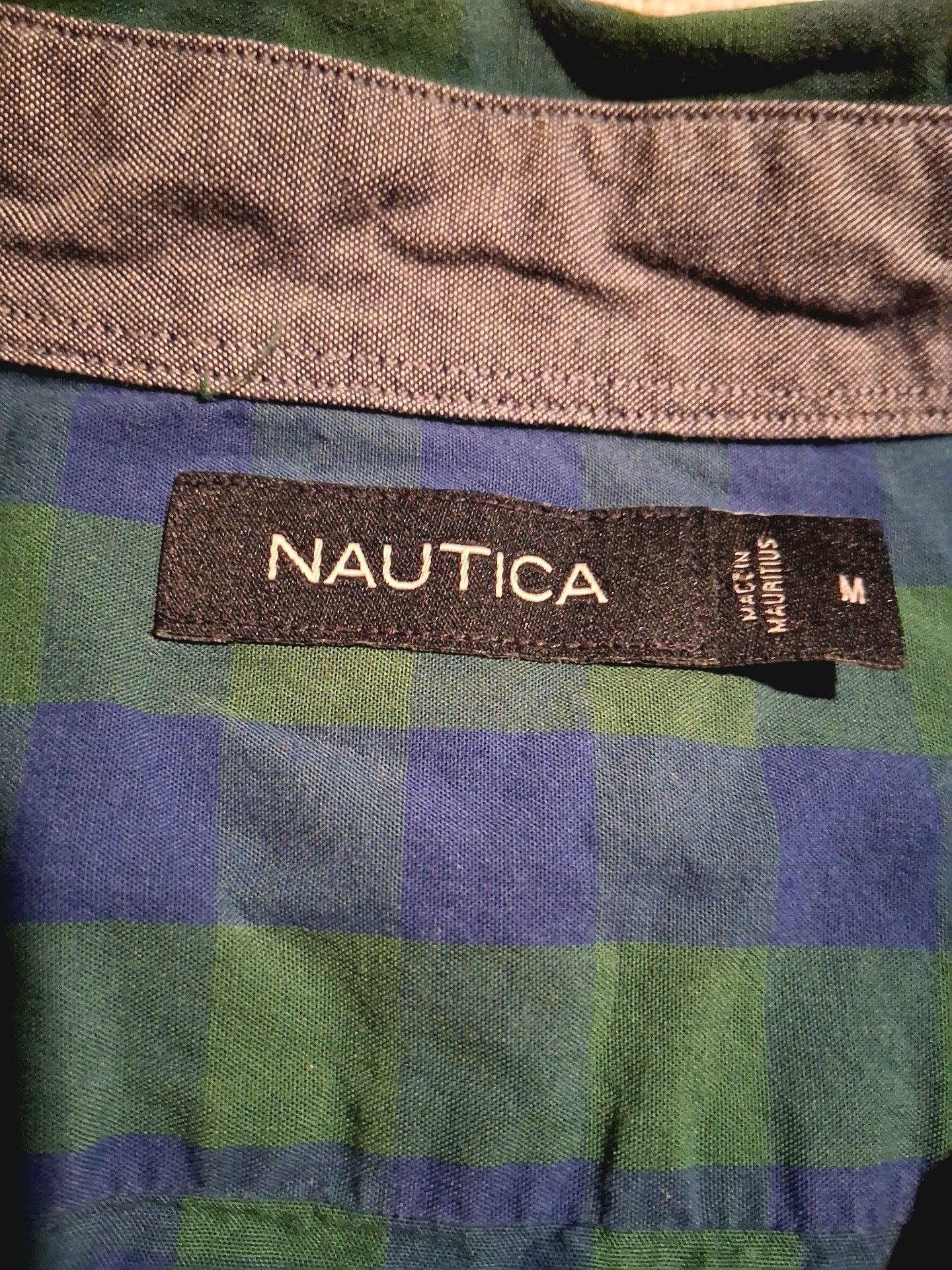 Nautica Plaid Button Down Shirt Size M Green Blue Long Sleeve 4