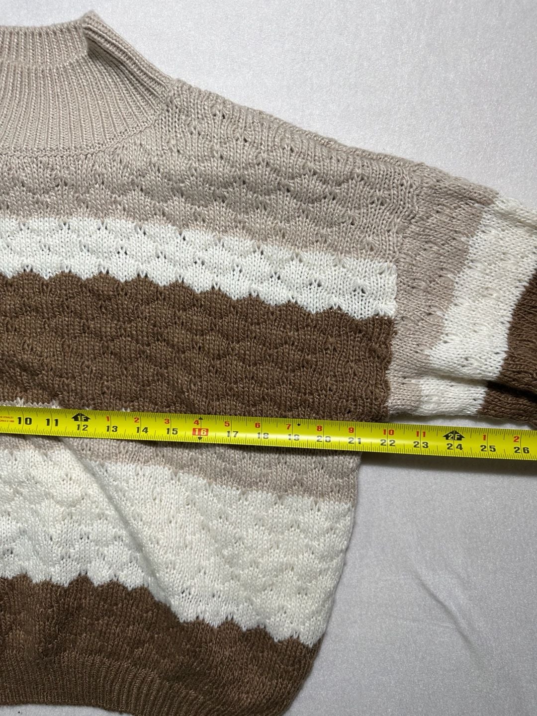MINE Sweater Size L Brown Beige Striped Mock Neck Knit Pullover 6