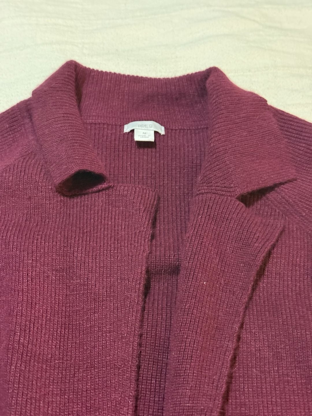 Apt. 9 Open Cardigan Sweater Size M Burgundy Ribbed Collar 4