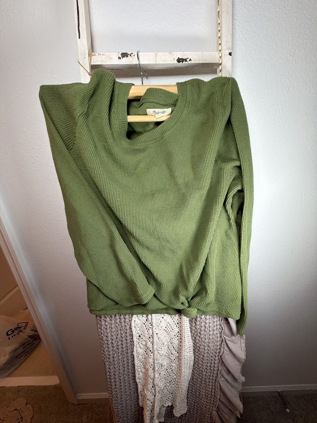 Madewell Thermal Top Size XL Green Waffle Knit Long Sleeve Shirt 1