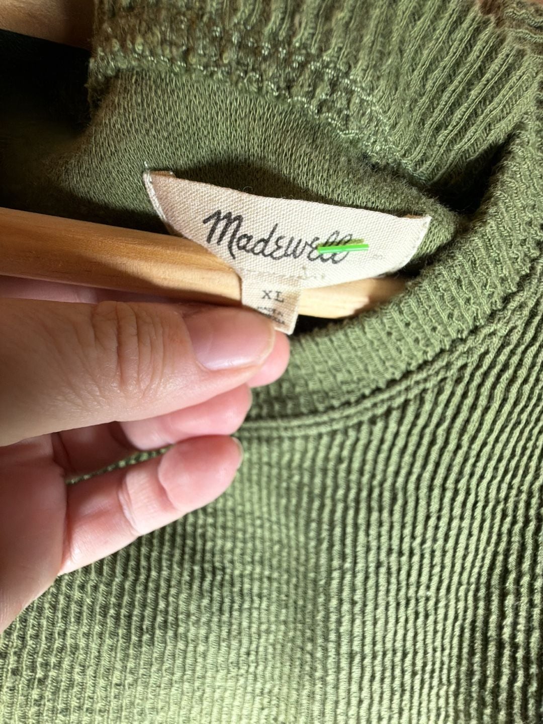 Madewell Thermal Top Size XL Green Waffle Knit Long Sleeve Shirt 3
