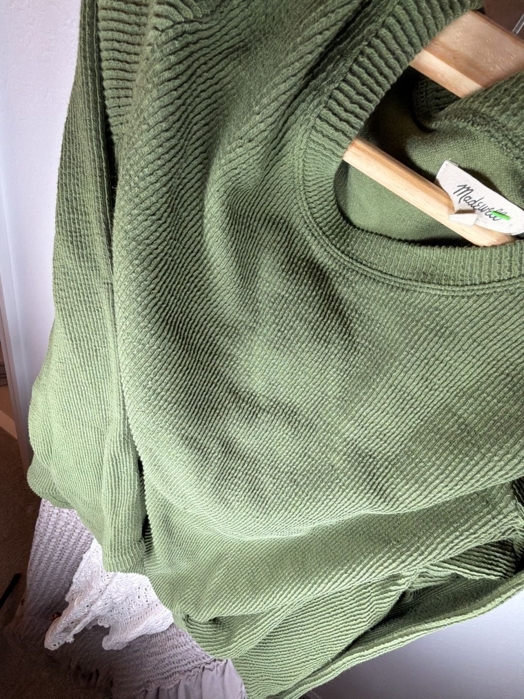 Madewell Thermal Top Size XL Green Waffle Knit Long Sleeve Shirt 5
