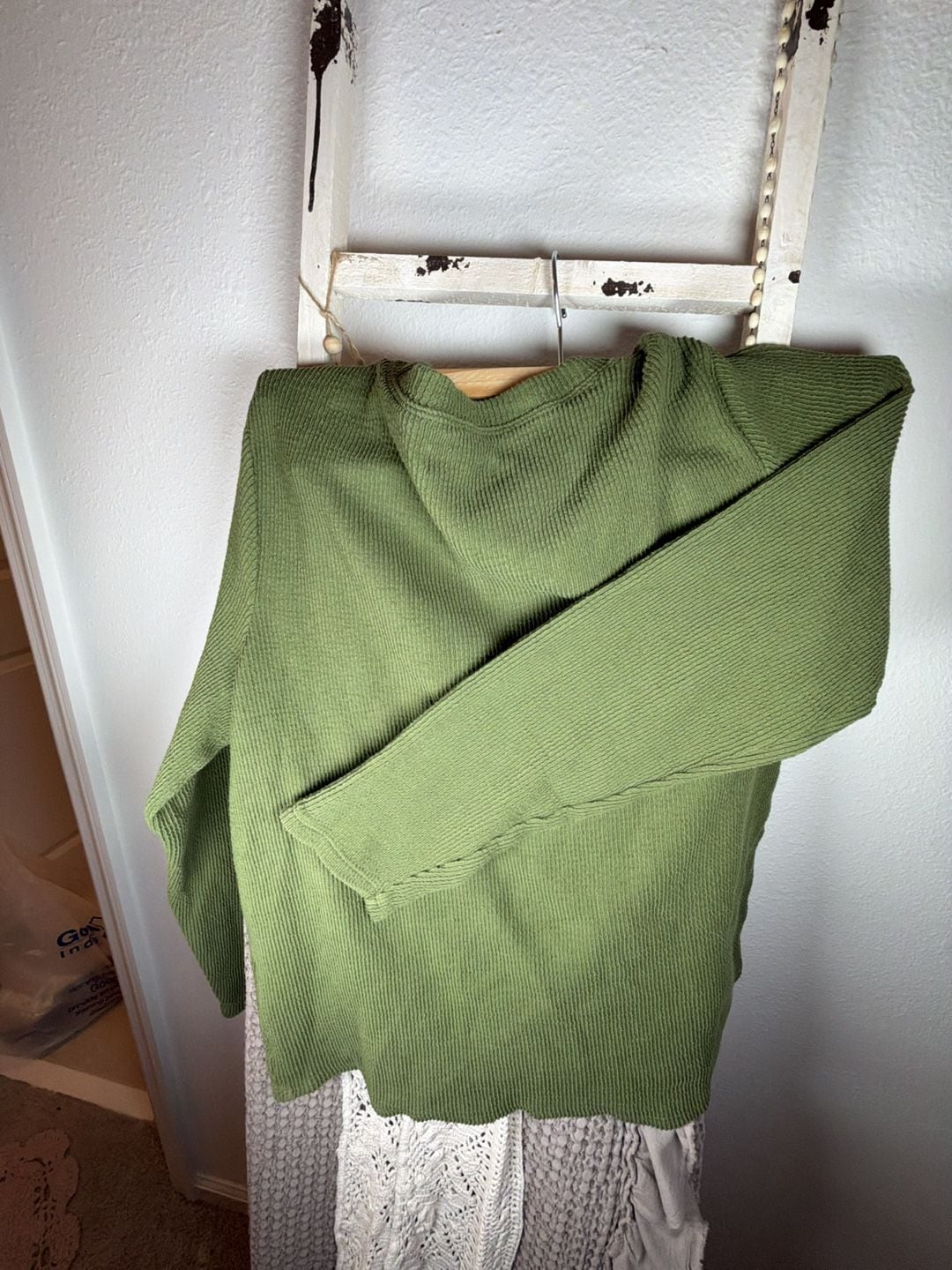 Madewell Thermal Top Size XL Green Waffle Knit Long Sleeve Shirt 6