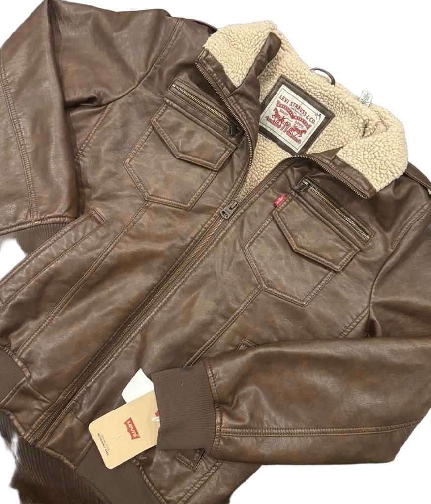 Levi's Faux Leather Bomber Jacket Brown 3