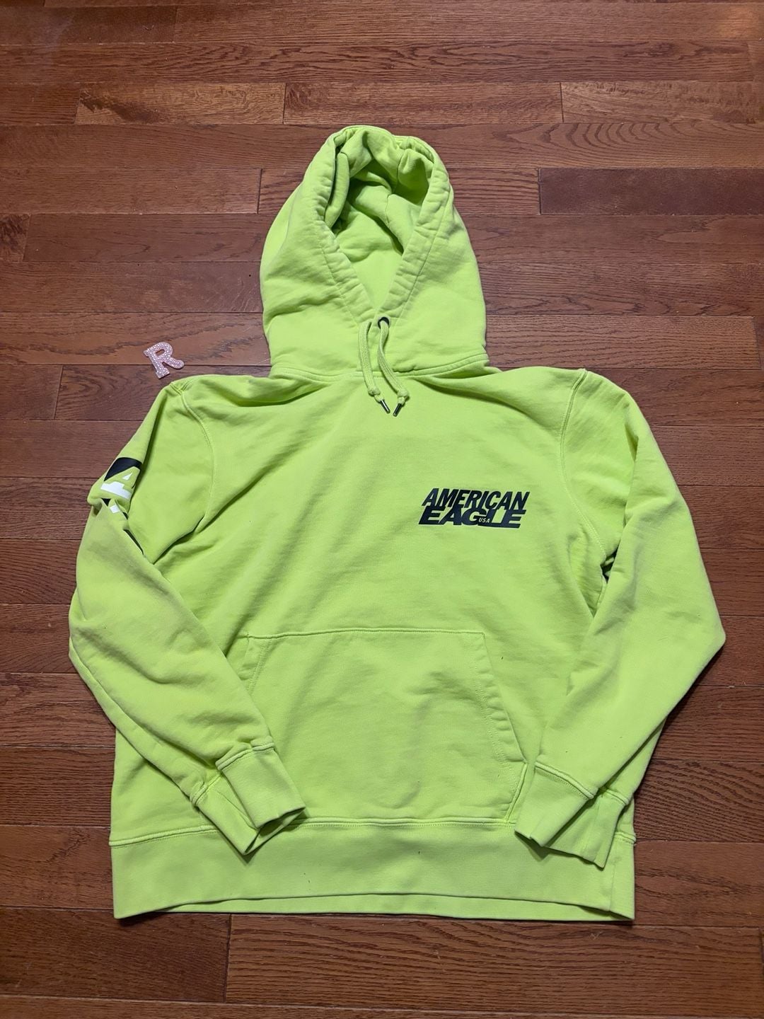 American Eagle Hoodie Size L Lime Green Logo Pullover Sweatshirt 2