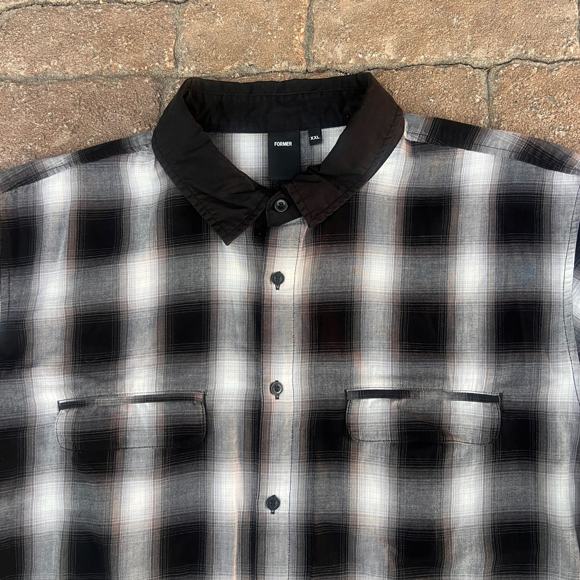 Former Broadcast Plaid S/S Button Shirt Size XXL Black White Skate 4