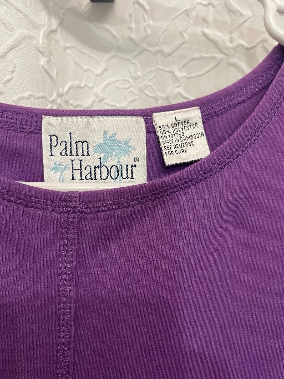 Palm Harbour Purple Red Hat Society Embroidered Pocket T Shirt Dress Large L 3