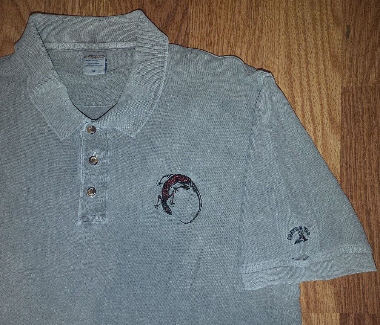 Gecko Hawaii Polo Shirt Size XL Gray Lizard Embroidered Vintage 3