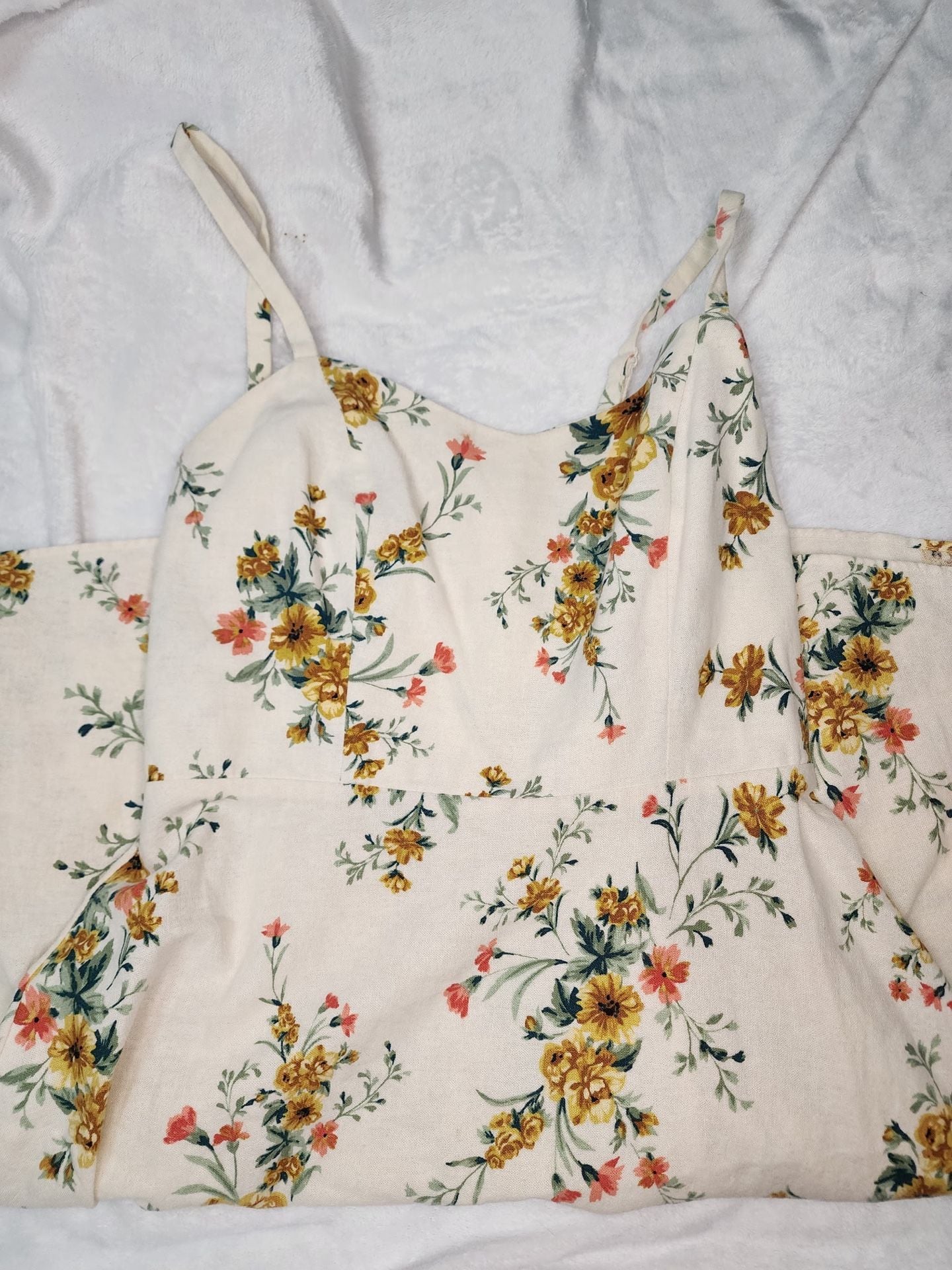 Old Navy Cami Dress Size S Floral Cream Yellow Spaghetti Strap Midi 6