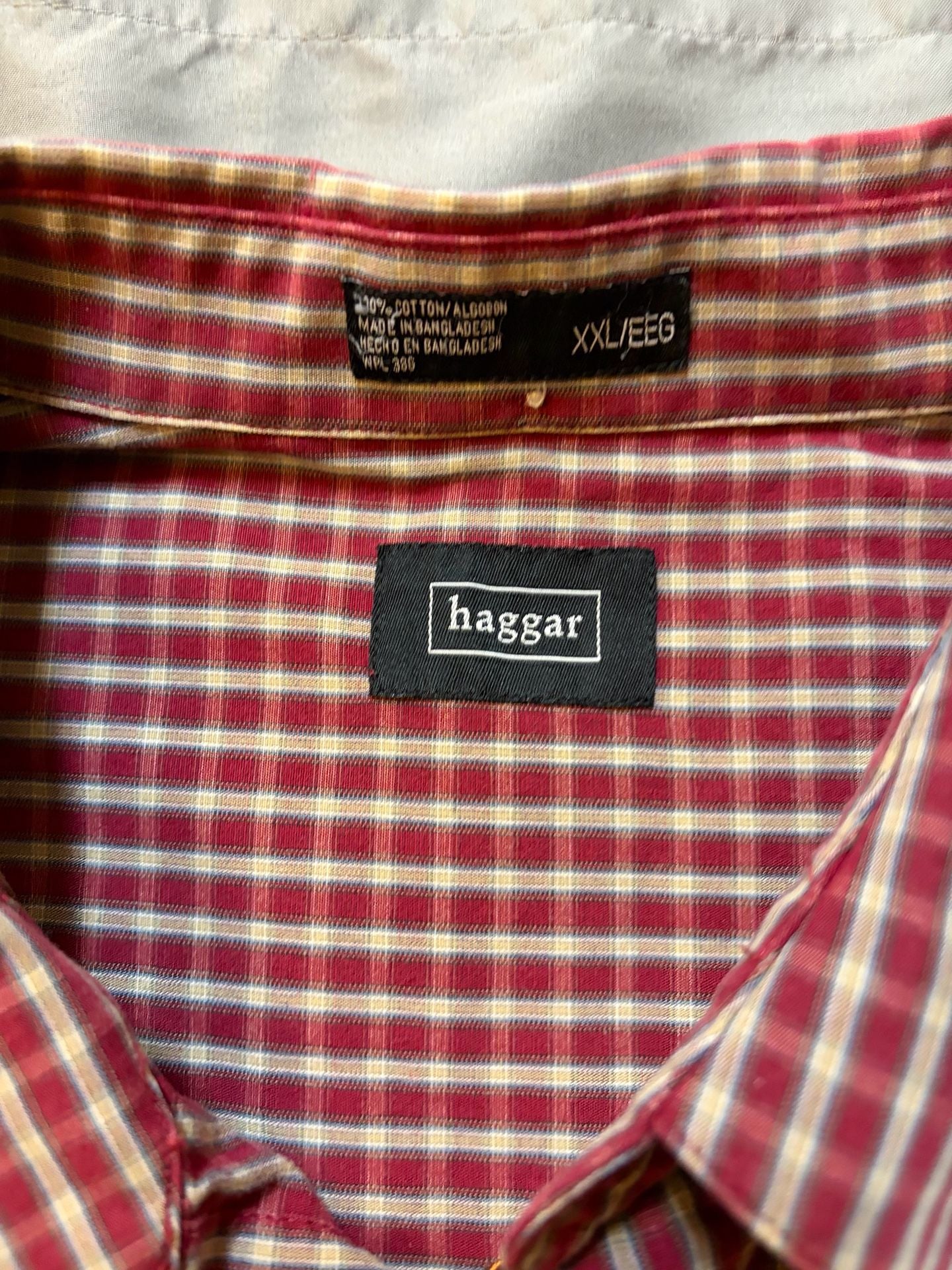 Haggar Long Sleeve Button Down Shirt Size XXL Red Plaid Cotton 7