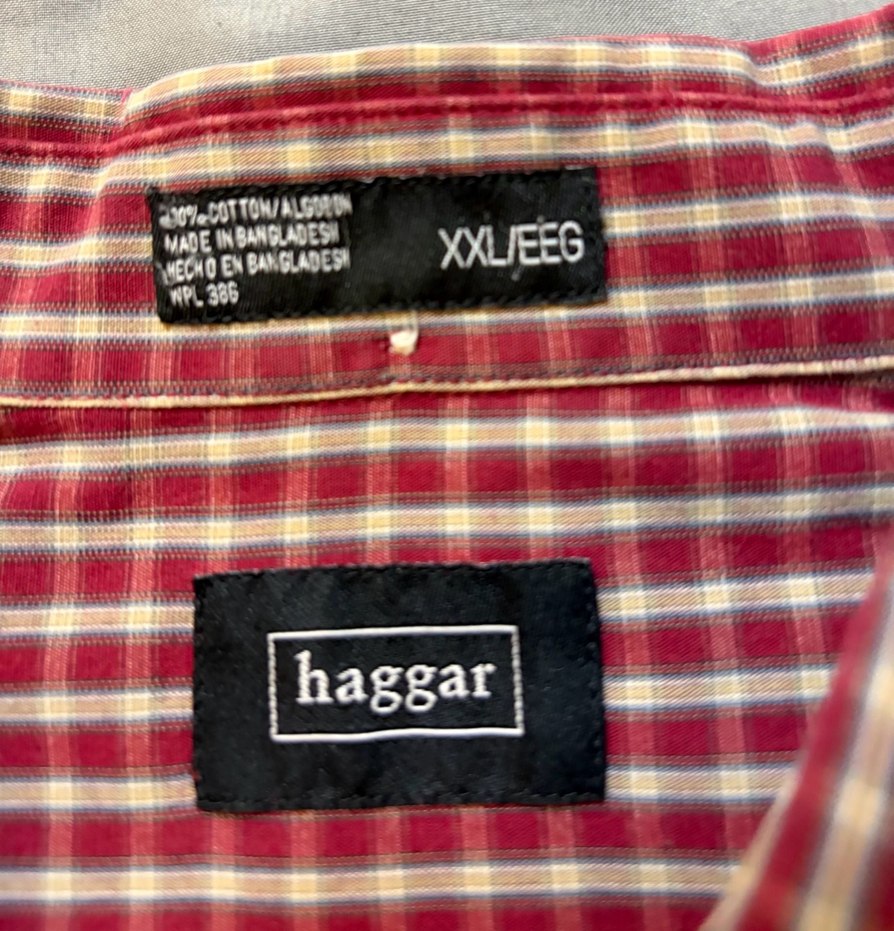 Haggar Long Sleeve Button Down Shirt Size XXL Red Plaid Cotton 8
