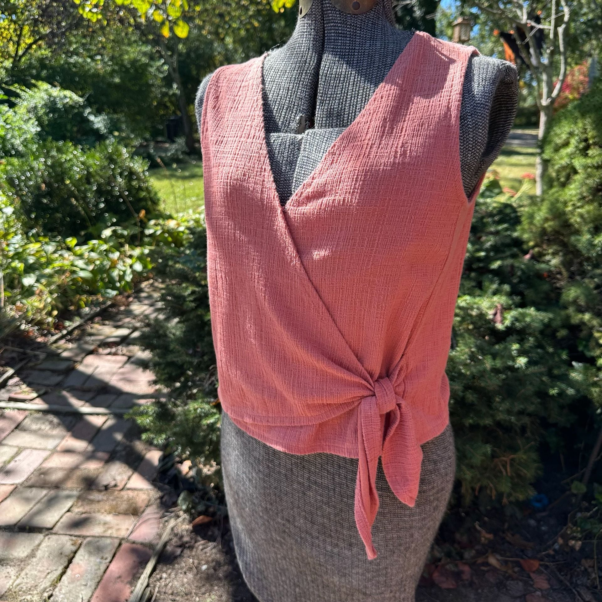 Madewell Texture & Thread Sweet Dahlia Wrap-Tie Tank Top Peach Pink Medium 3