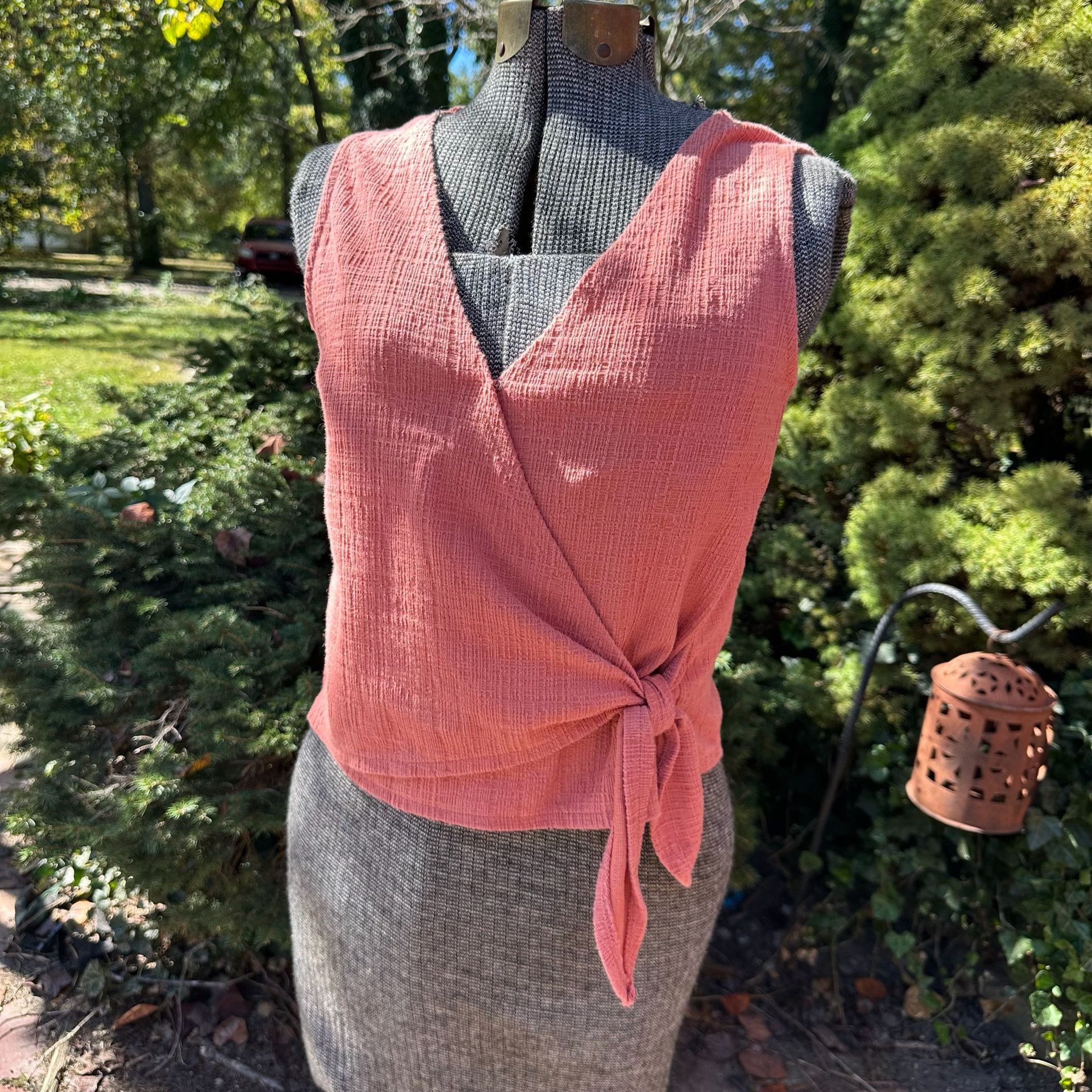 Madewell Texture & Thread Sweet Dahlia Wrap-Tie Tank Top Peach Pink Medium 10