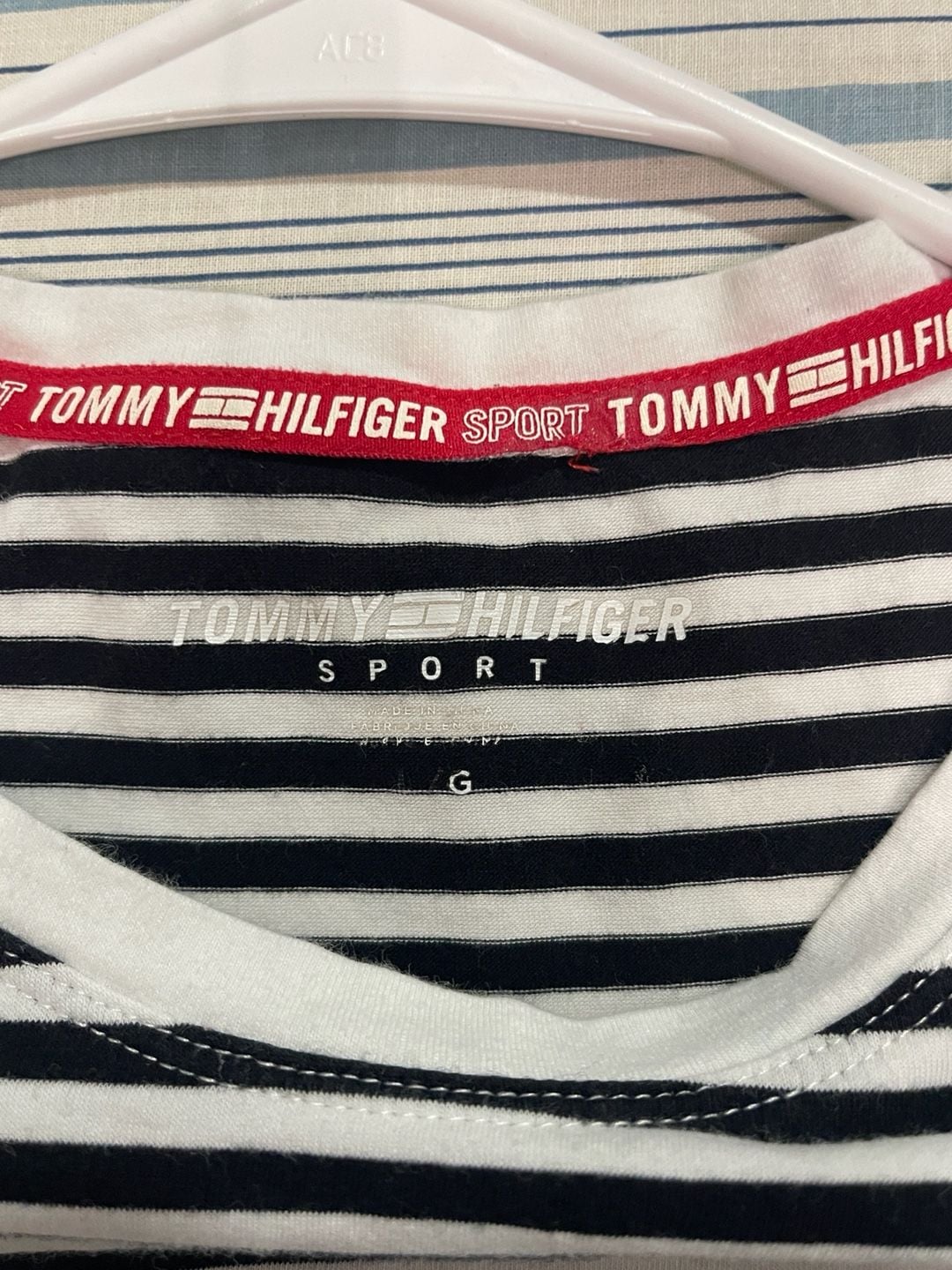 Tommy Hilfiger Sport Black White Striped Front Knot T Shirt Large L Embroidered 4