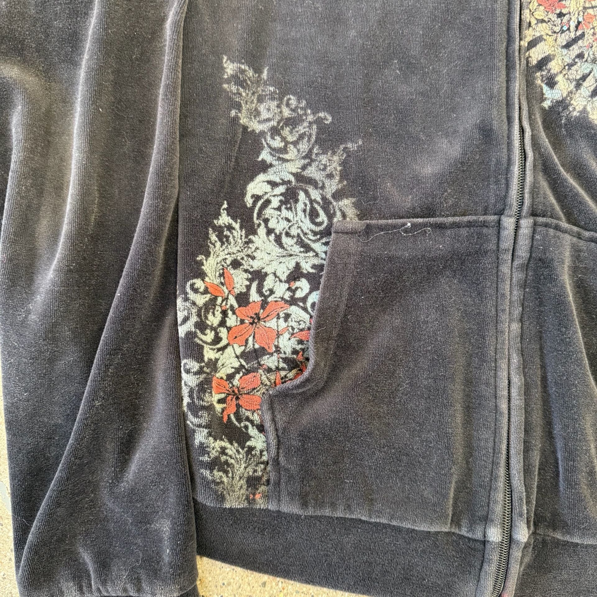 Bus Stop Rhinestone Velour Zip Up Hoodie Black Size Large 3