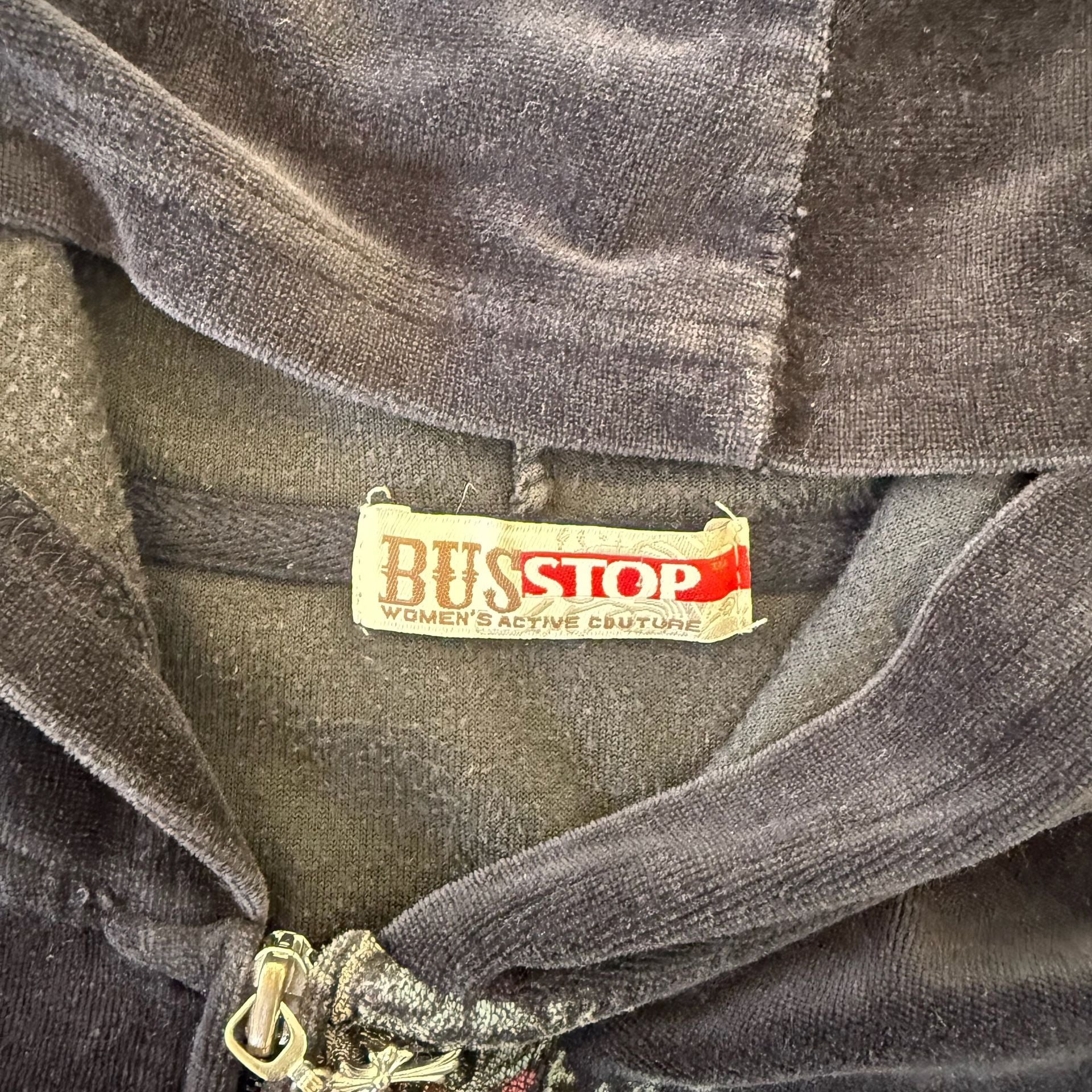 Bus Stop Rhinestone Velour Zip Up Hoodie Black Size Large 5