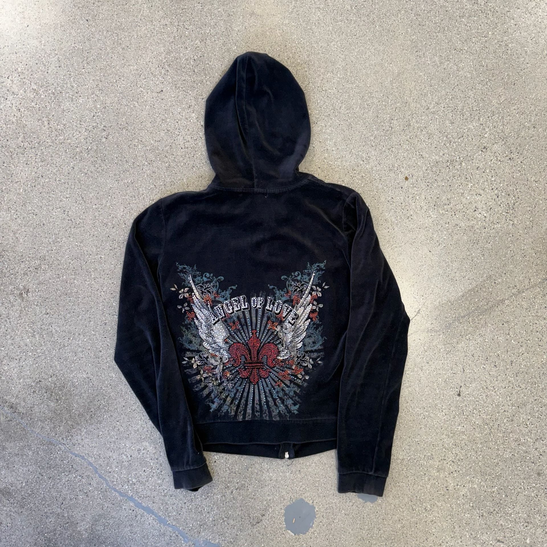 Bus Stop Rhinestone Velour Zip Up Hoodie Black Size Large 8