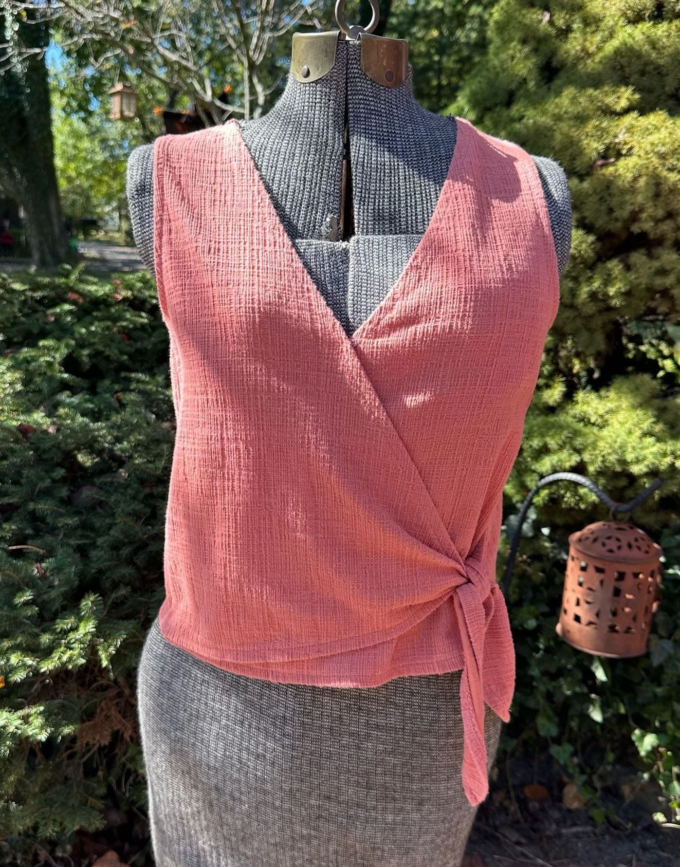 Madewell Texture & Thread Sweet Dahlia Wrap-Tie Tank Top Peach Pink Medium 2