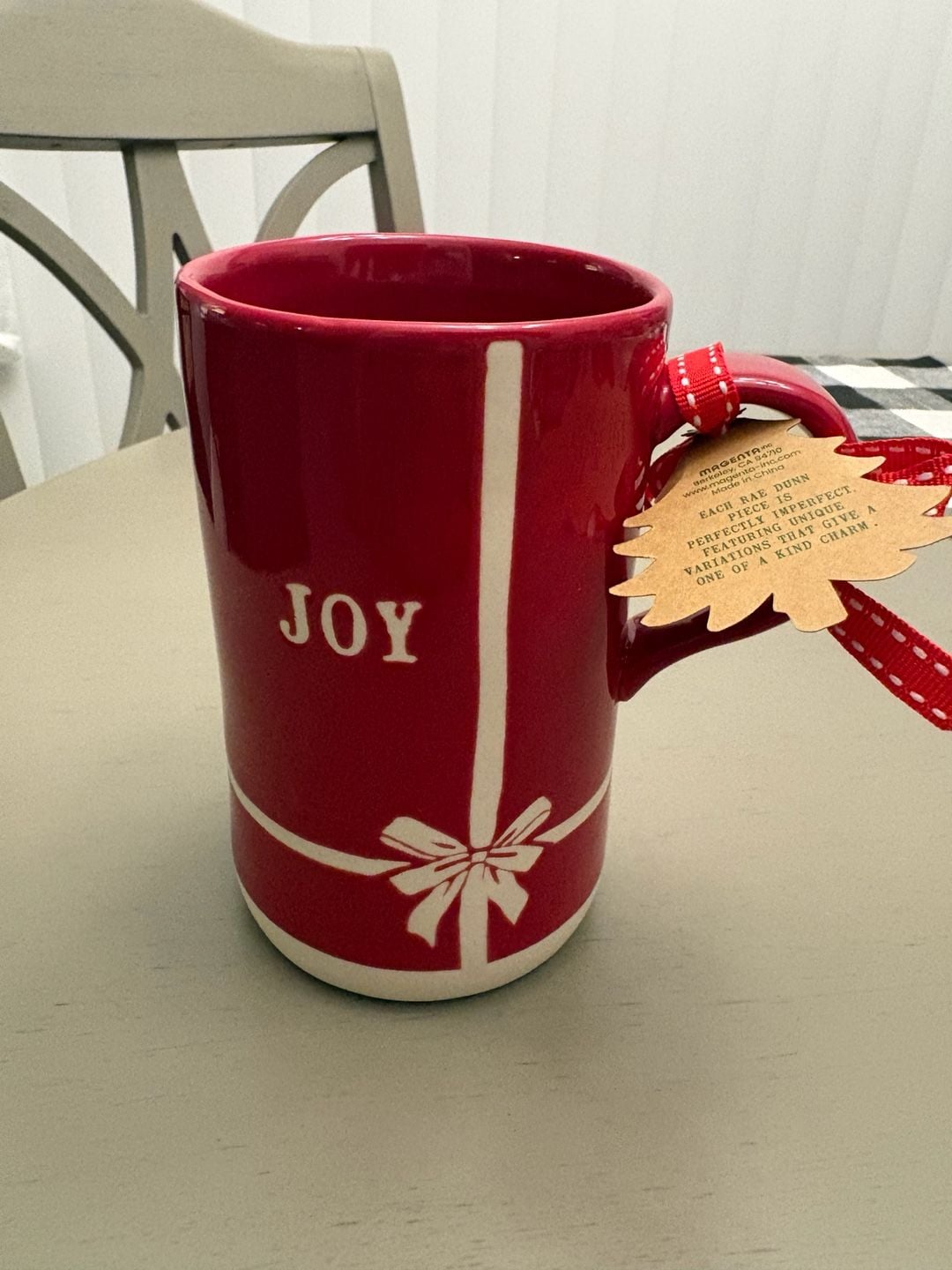 Rae Dunn Joy Christmas Gift Box Mug Red Ceramic 1