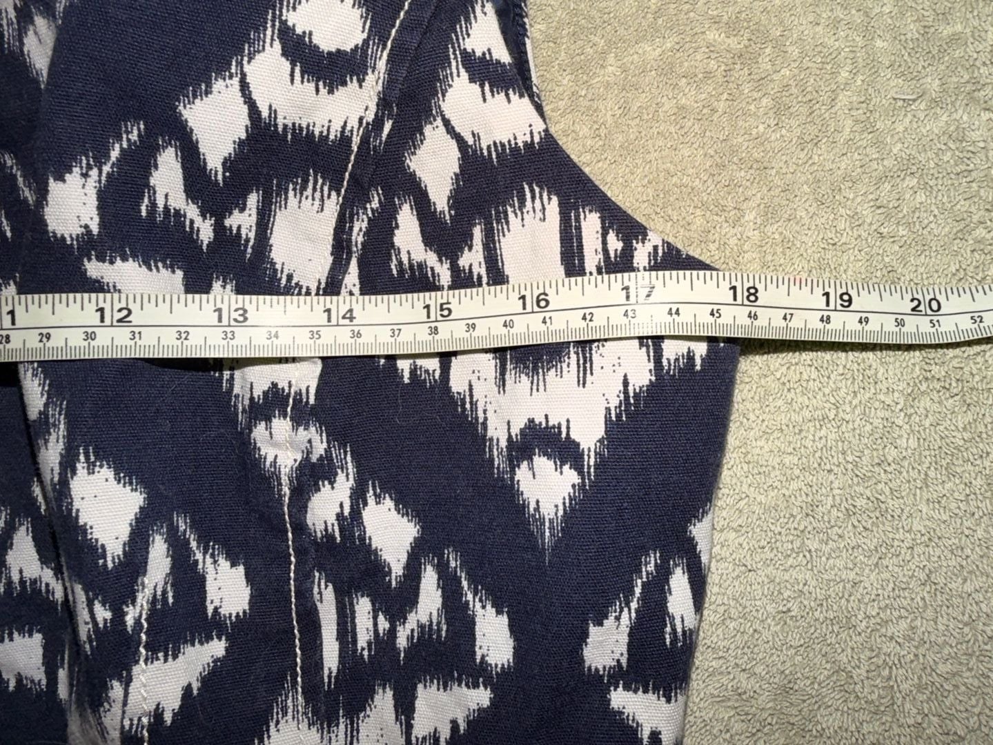 Talbots Sleeveless Dress Size 12 Blue White Ikat Geometric V-Neck 7