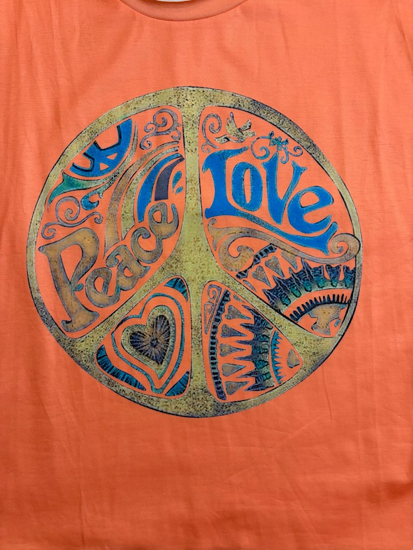 Exclusive Long Sleeve Shirt Size XXL Orange Peace Love Graphic Top NWOT 3