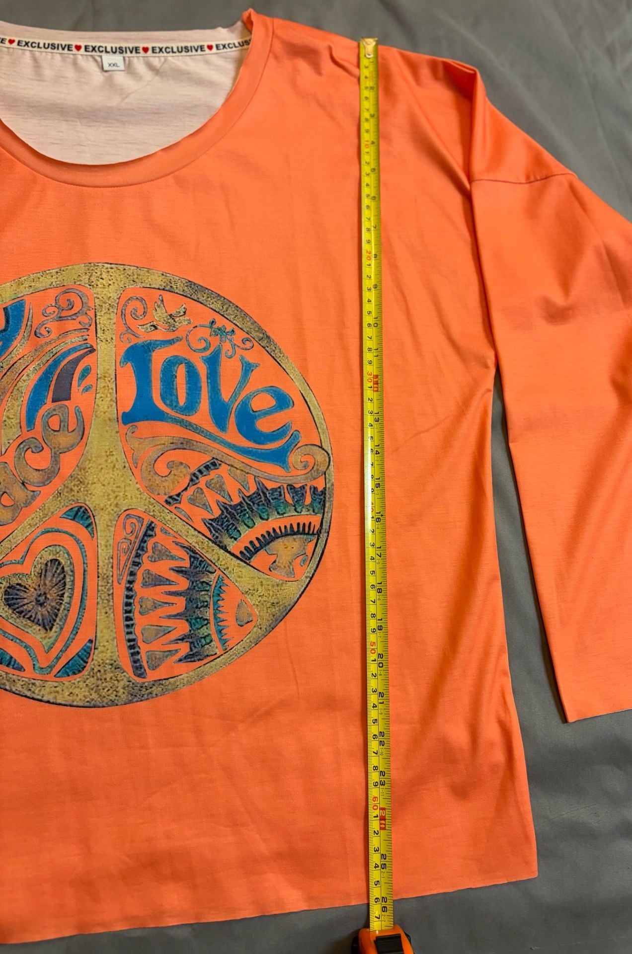 Exclusive Long Sleeve Shirt Size XXL Orange Peace Love Graphic Top NWOT 6