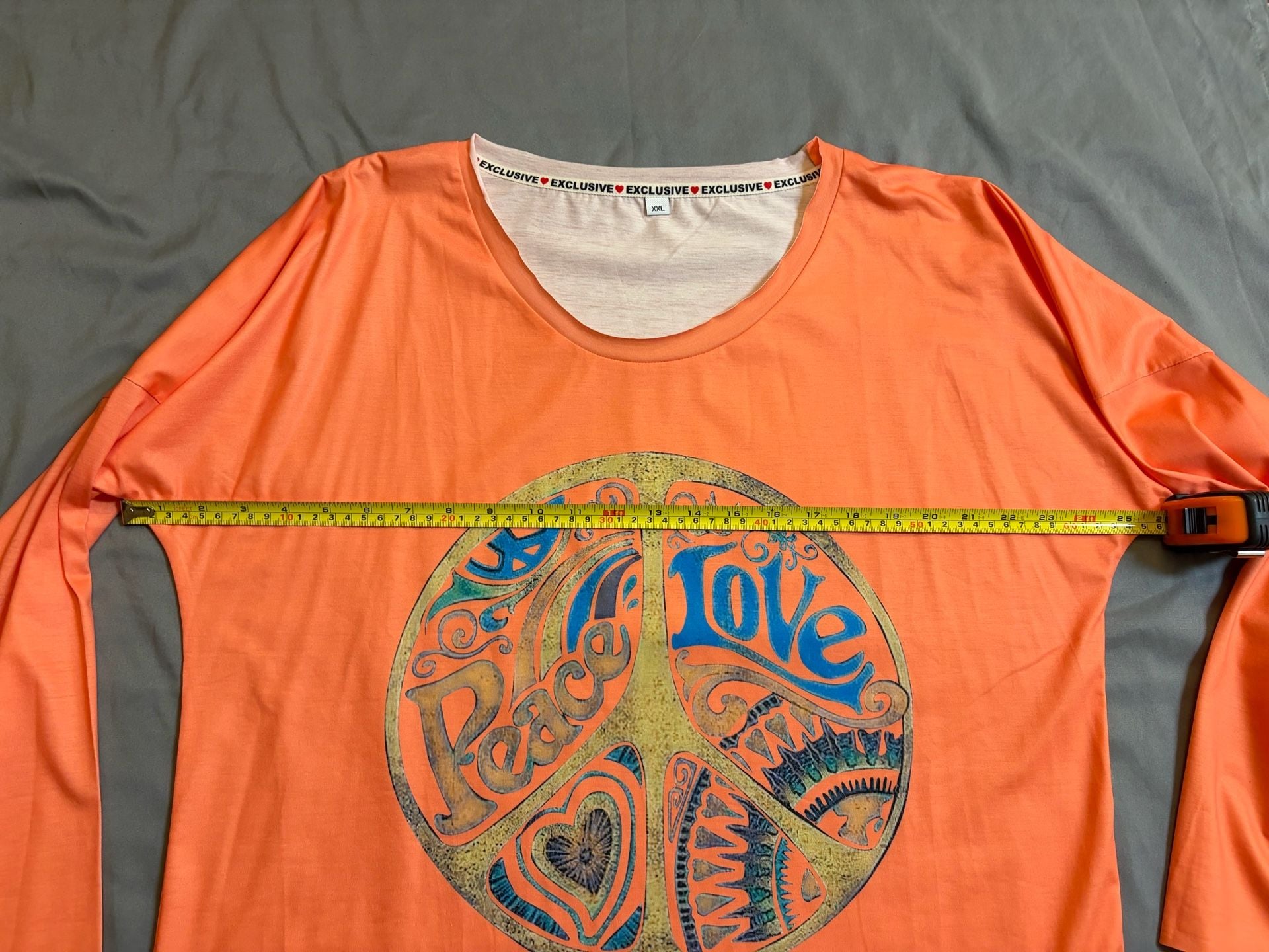 Exclusive Long Sleeve Shirt Size XXL Orange Peace Love Graphic Top NWOT 7