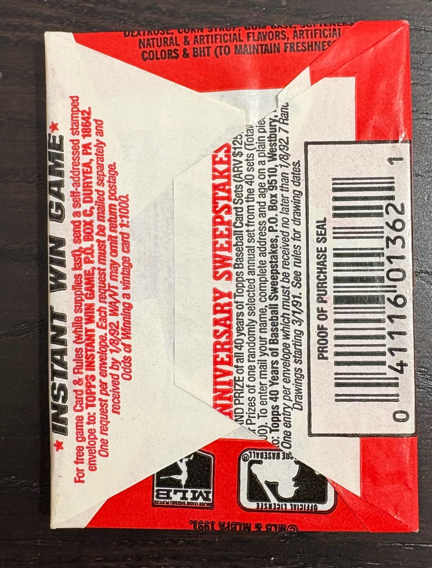 1991 Topps Major League Baseball Wax Pack Unopened 2