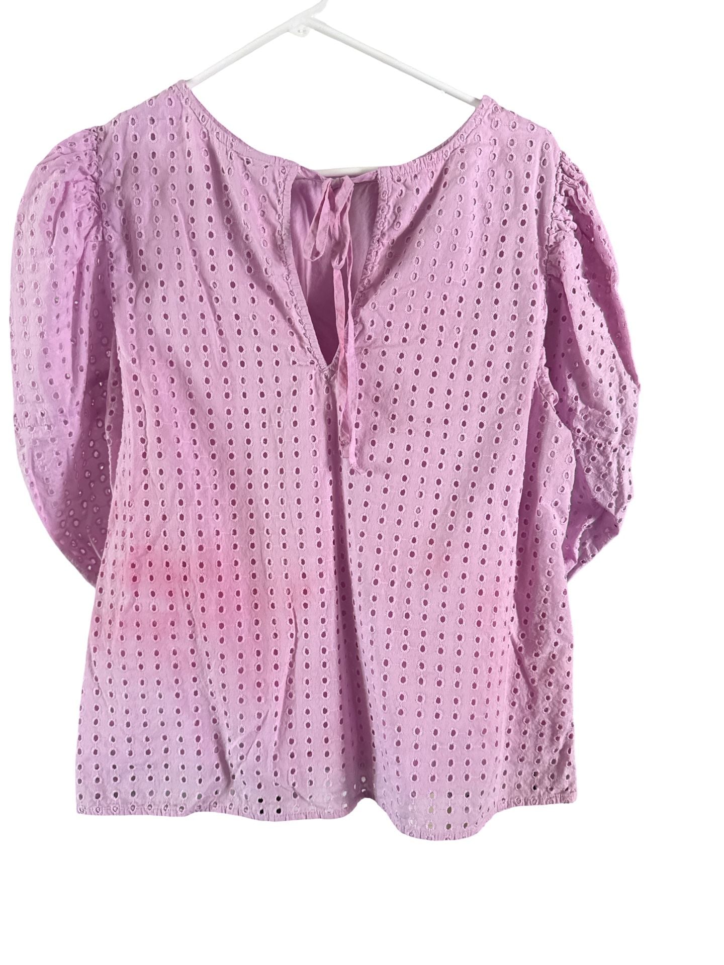 A New Day Eyelet Puff Sleeve Top Size L Pink 2