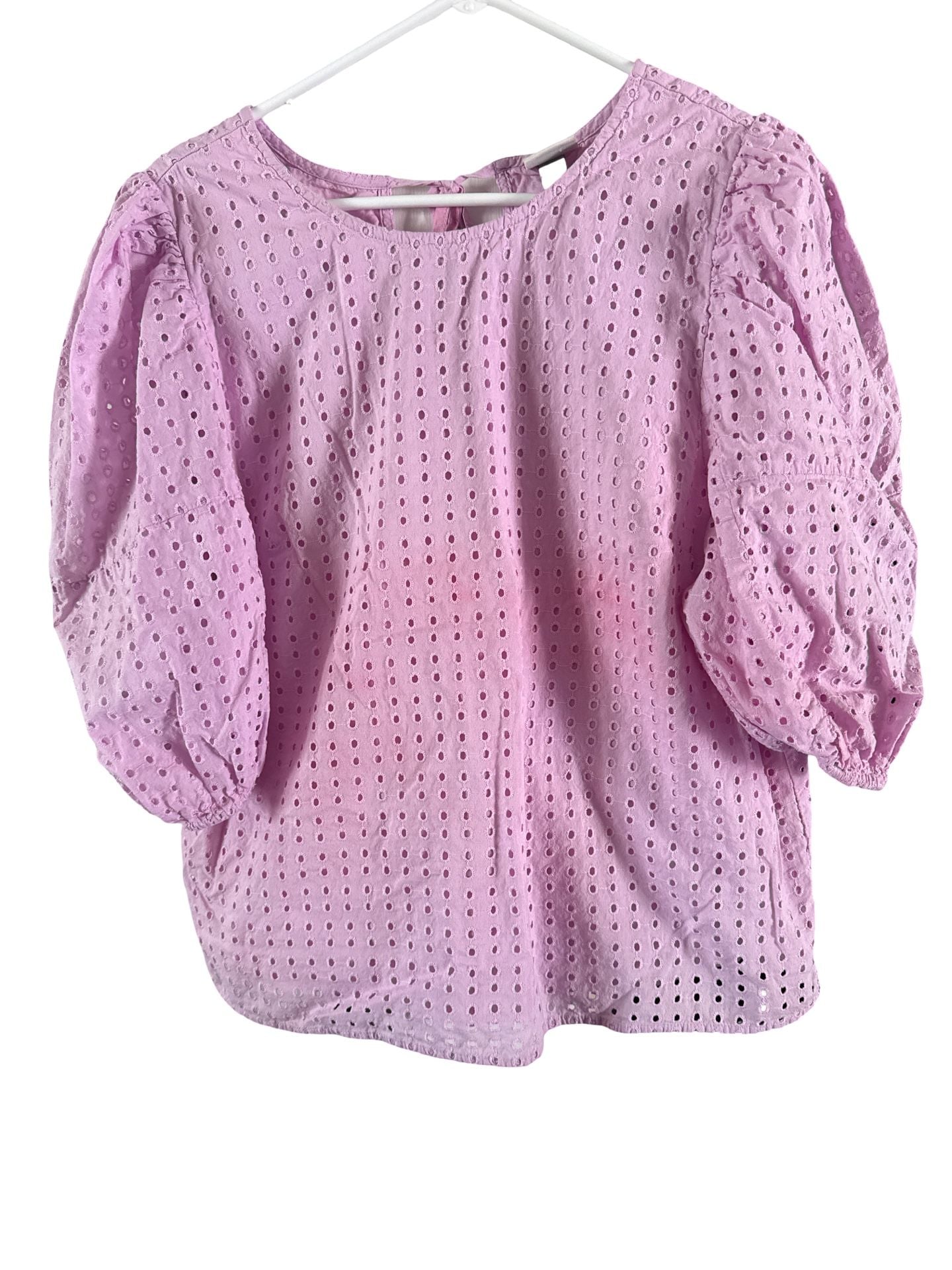 A New Day Eyelet Puff Sleeve Top Size L Pink 3